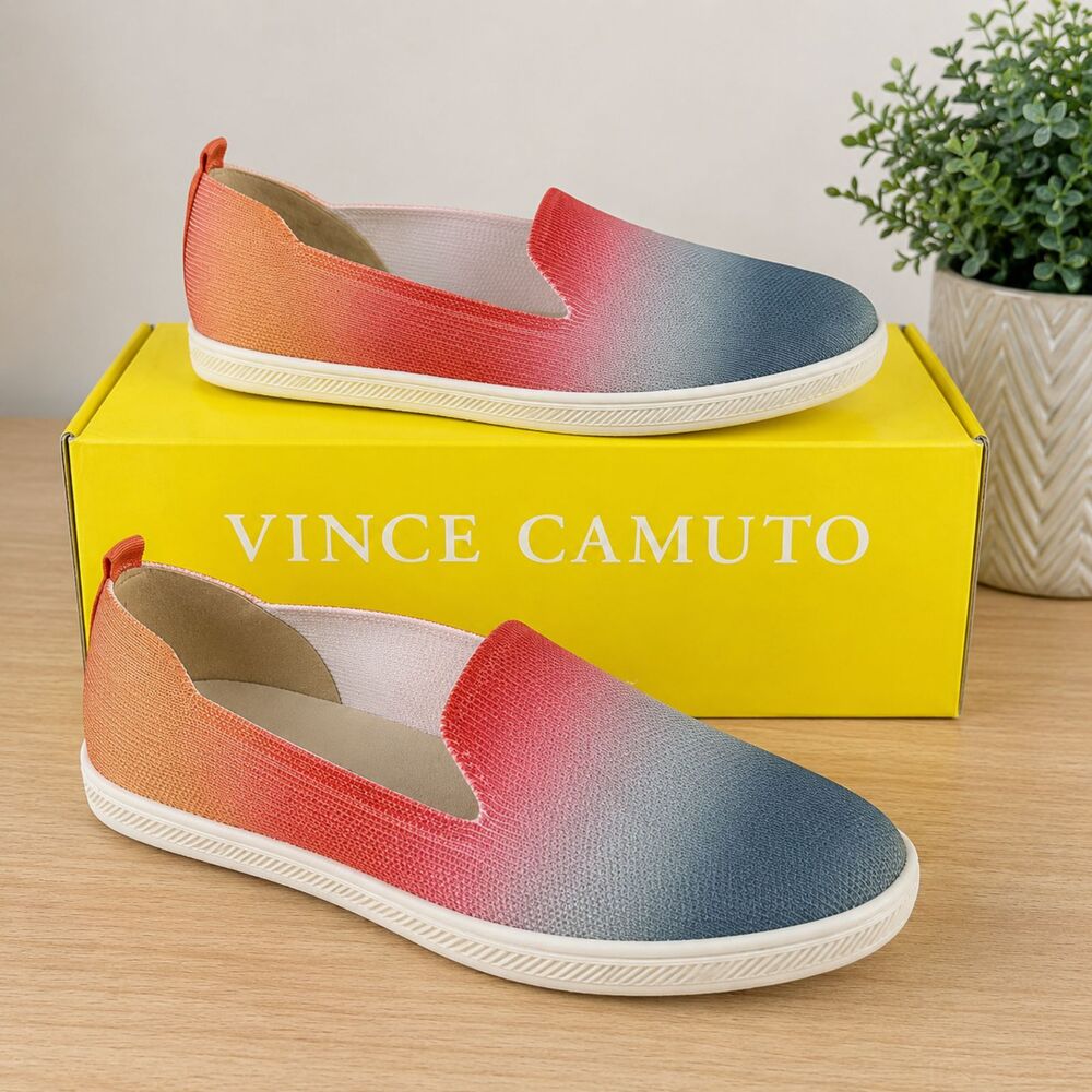 Vince Camuto Cabr eli Size 7M Sunset Stripe Knit Slip On Flats Loafers NWB